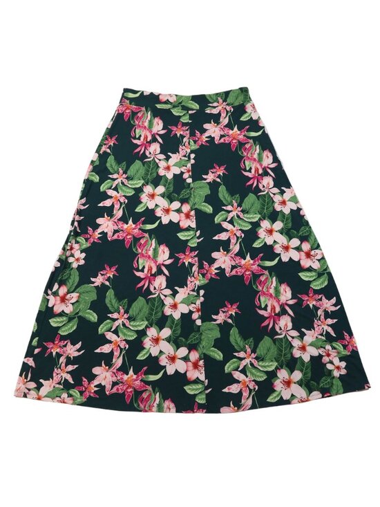 TOMMY BAHAMA Le Tigre Orchid Floral A-Line Pull On Jersey Knit Maxi Skirt Size L - Picture 2 of 5